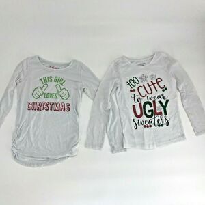 Cherokee Hanes Bundle Lot of 2 Christmas Holiday Shirts Girl’s Size S/M